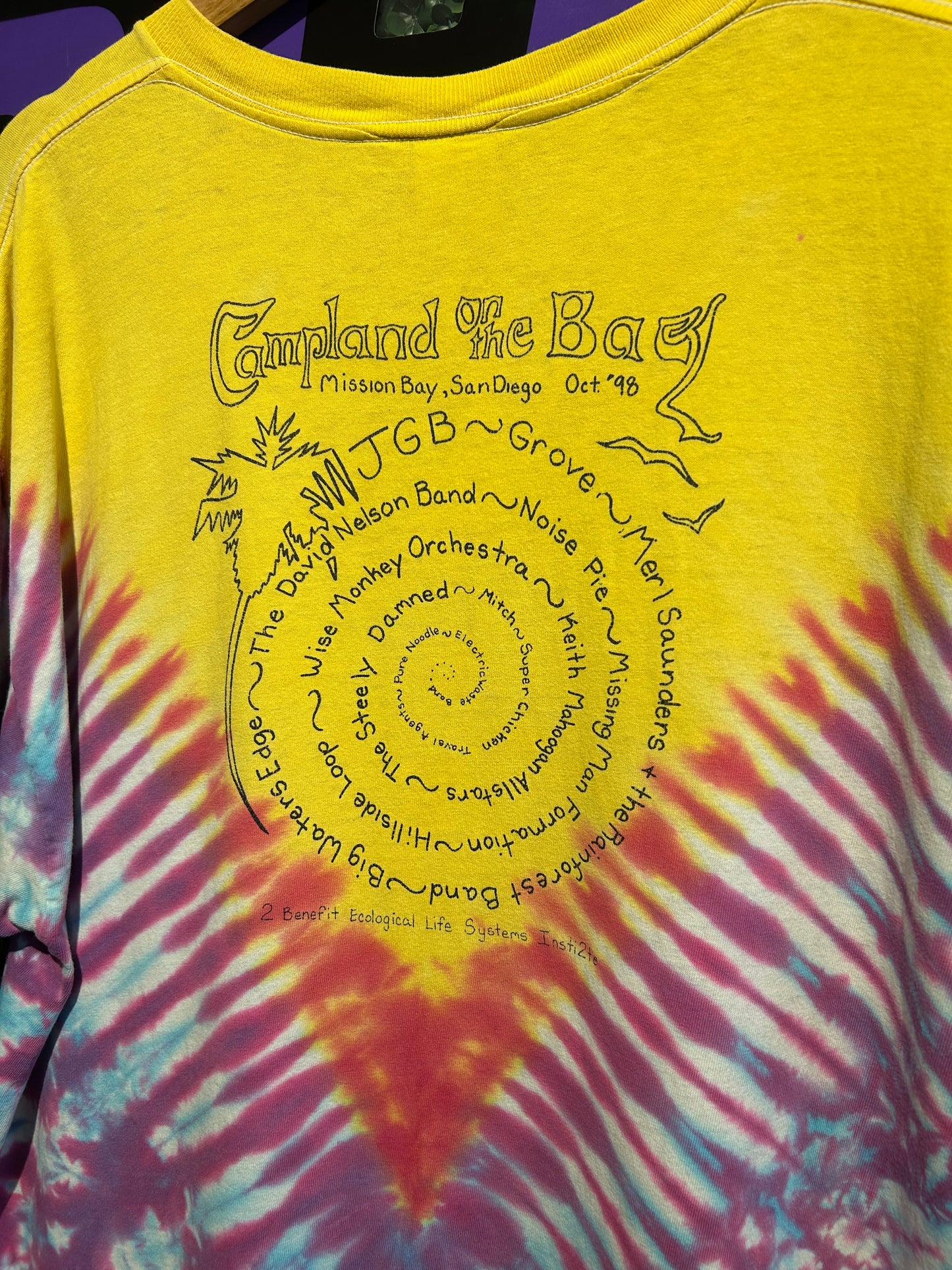 1998 Live On The Bay Jerry Garcia Band Tie-Dye T-Shirt. Size XL