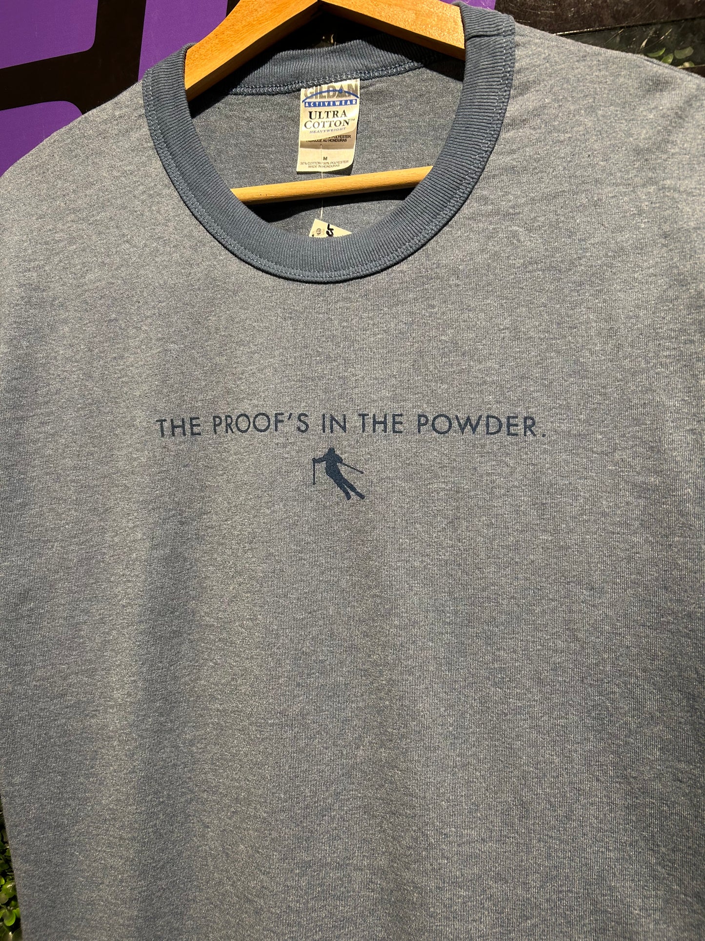 Vintage Proof’s In The Powder Skiing Ringer T-Shirt. Size Medium