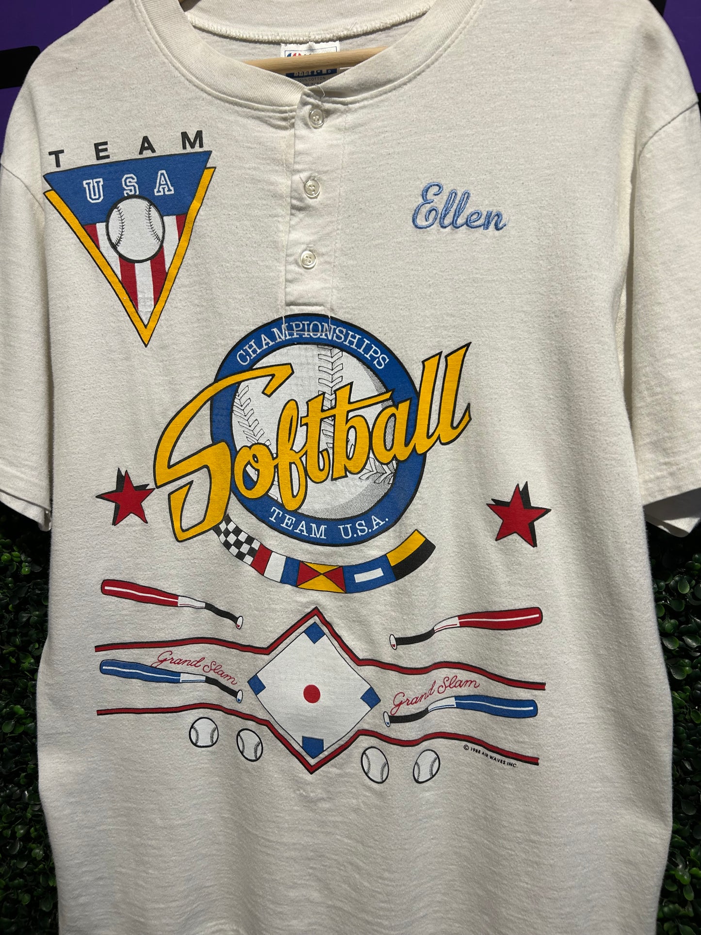 1988 Team USA Softball Henley T-Shirt. Size Large