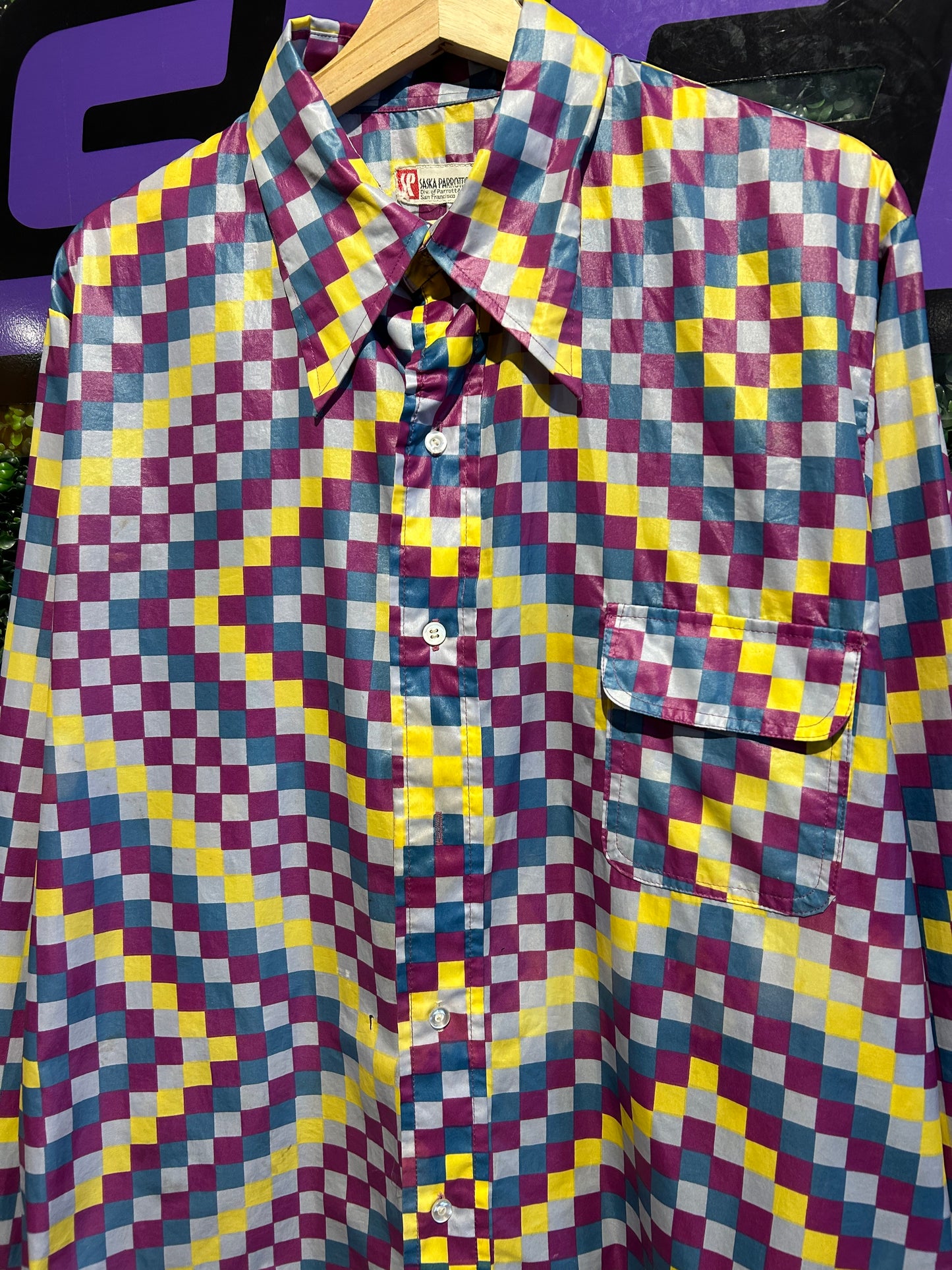 70s Saska Parrott Ski Co. Nylon Button-Up Shirt. L/XL