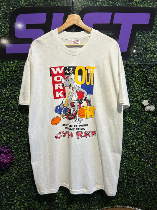 90s Work It Out Gym Rat T-Shirt. Size XL