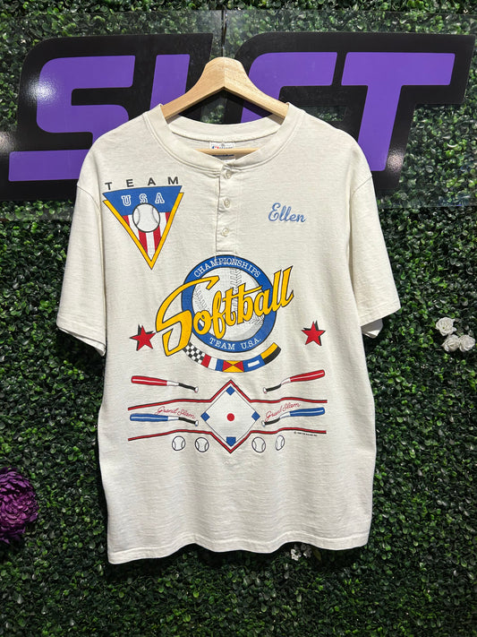 1988 Team USA Softball Henley T-Shirt. Size Large