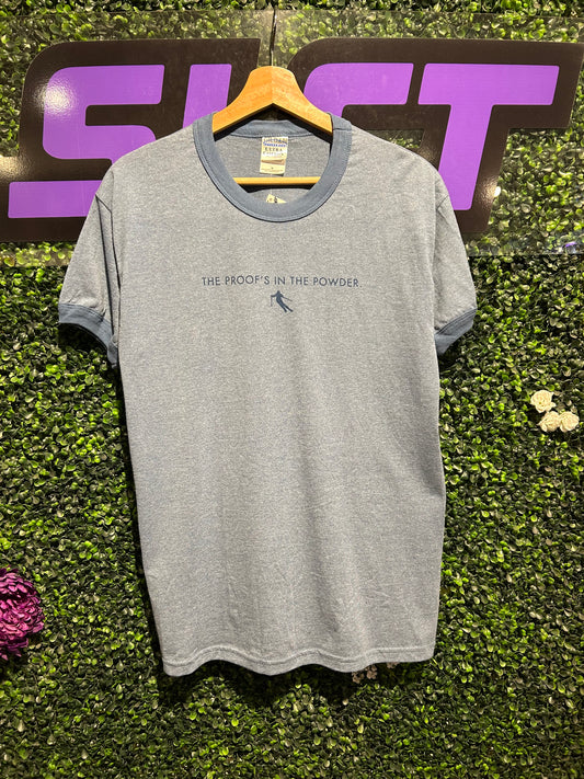 Vintage Proof’s In The Powder Skiing Ringer T-Shirt. Size Medium