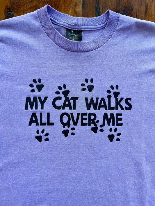 80s My Cat Walks All Over Me T-Shirt. Size M/L