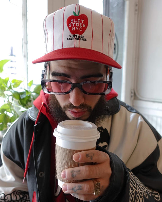 SLCT Stock NYC Souvenir Shop Snapback Hat in White/Red Pinstripe